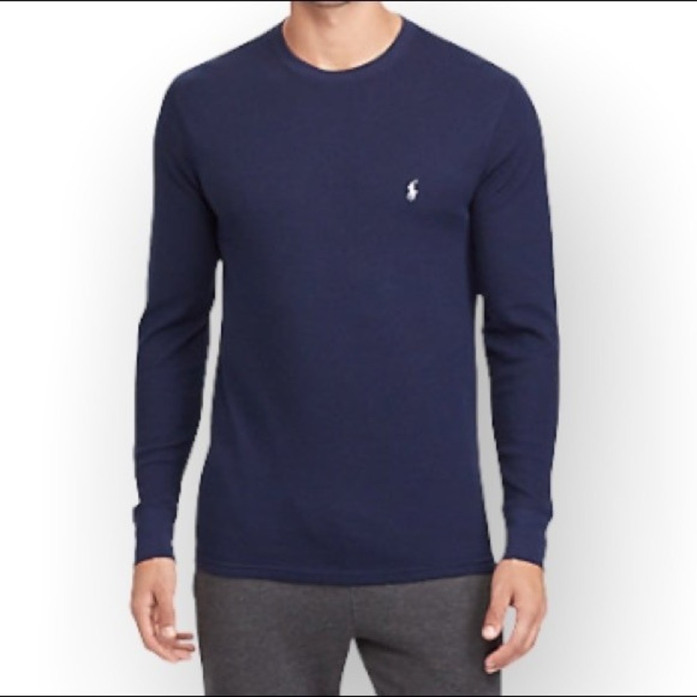 POLO Ralph Lauren Waffle Knit Crew Neck Thermal Long Sleeve Blue size L